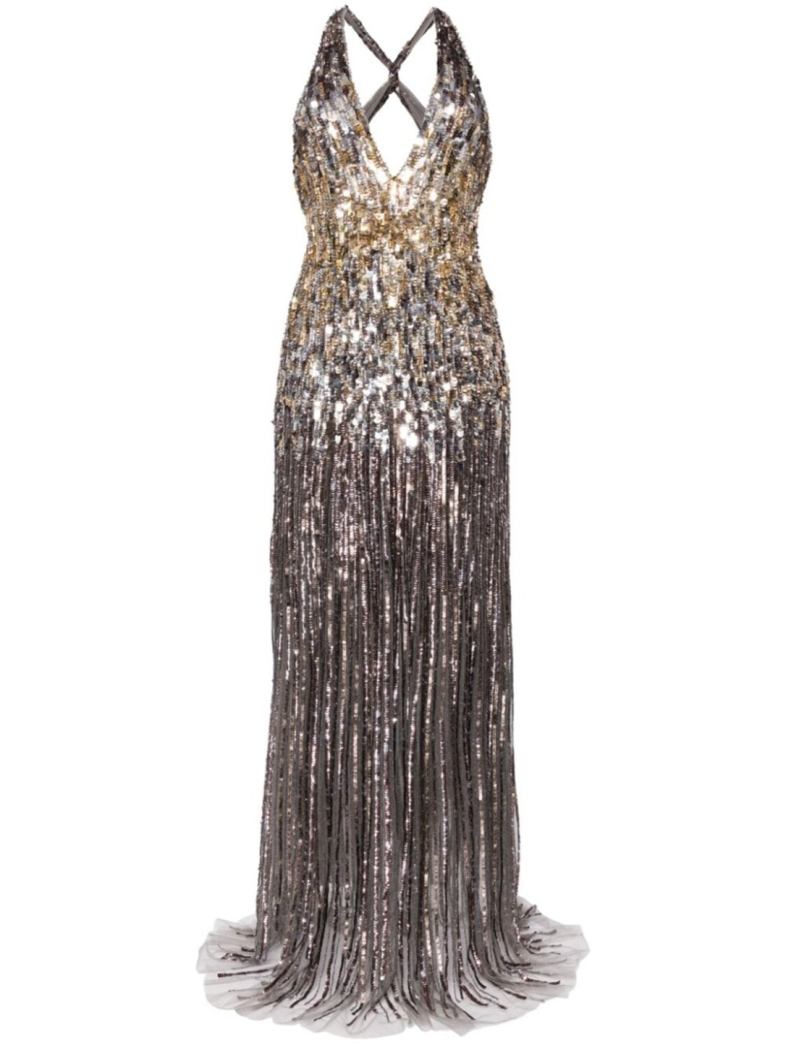 

Jenny Packham платье Margot с вырезом халтер и пайетками, металлик