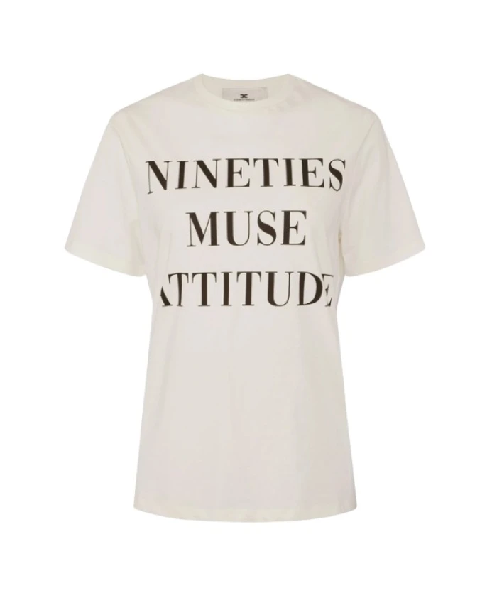 

Футболка из хлопкового трикотажа с надписью. Elisabetta Franchi, белый