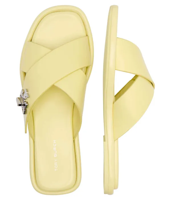 Тапочки из кожи с Т-образным фиксатором Tory Burch, желтый — фото 4
