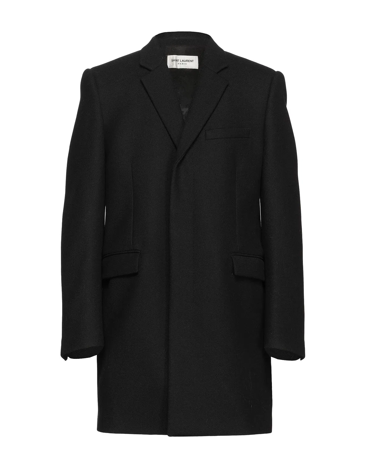 Пальто однобортное из шерсти SAINT LAURENT черное