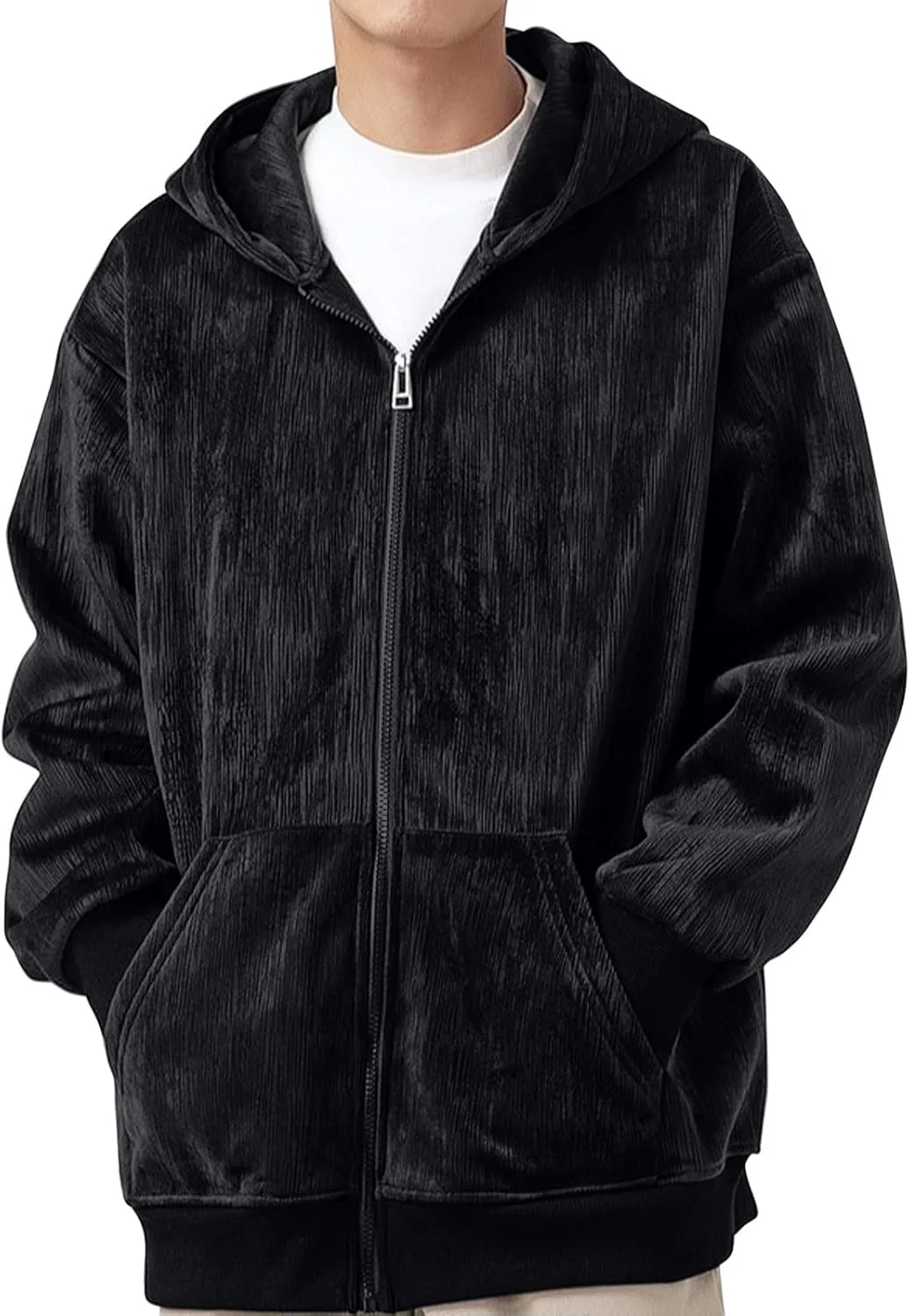 

Мужская легкая куртка на молнии с капюшоном и карманом