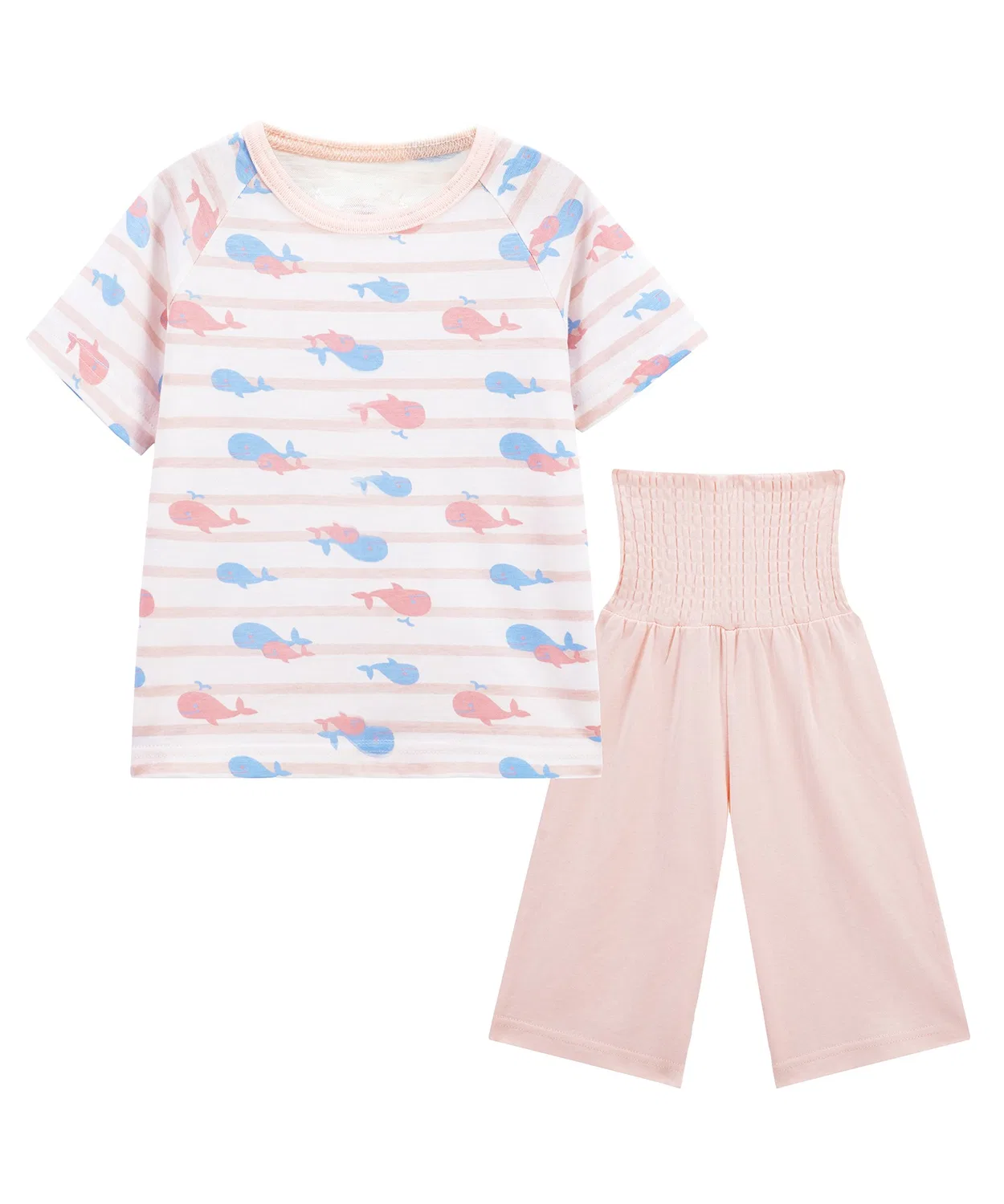 Детская пижама с коротким рукавом и утягивающим живот поясом, хлопок, 100%, набор, розовый — фото 2