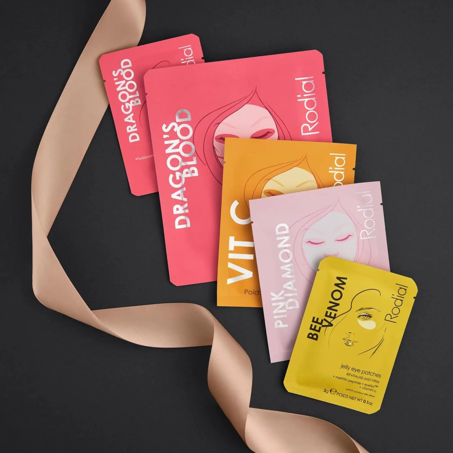 Rodial At Home Facial Edit - набор масок с Dragons Blood Hyaluronic Jelly Mask, Pink Diamond и Vit C Sheet Masks и 2 набора патчей для глаз, увлажняющий и осветляющий — фото 4