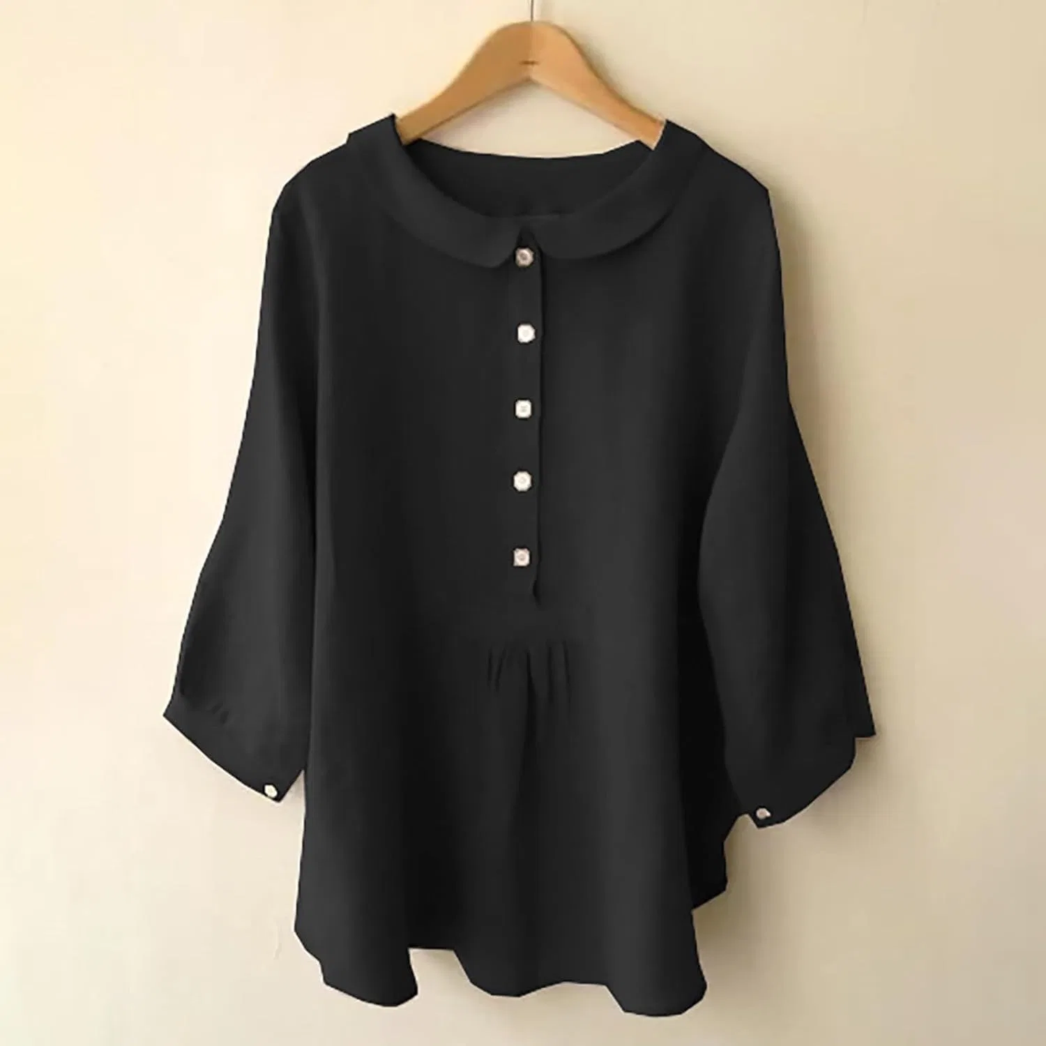 Блуза женская с воротником-стойкой, Vintage Women Shirt, черный — фото 2