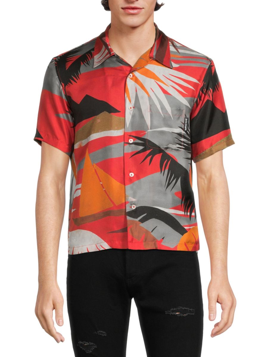 

Укороченная шелковая рубашка для боулинга Hawaii Palm Angels, цвет Red Multi