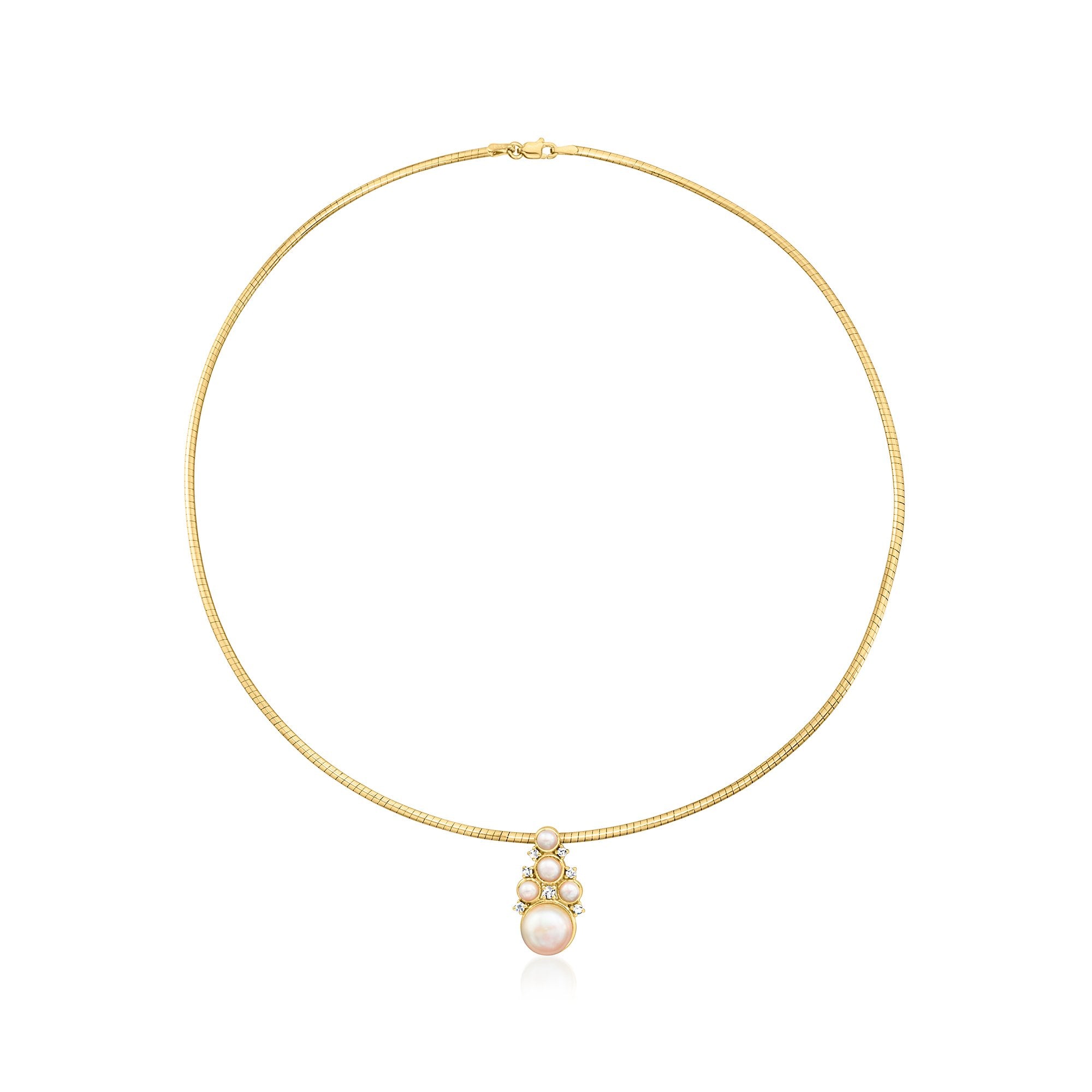 

Ожерелье с подвеской Ross-Simons из 18-каратного золота с культивированным жемчугом 3,5-10 мм и выращенными в лаборатории бриллиантами. Ross-Simons, 18 In