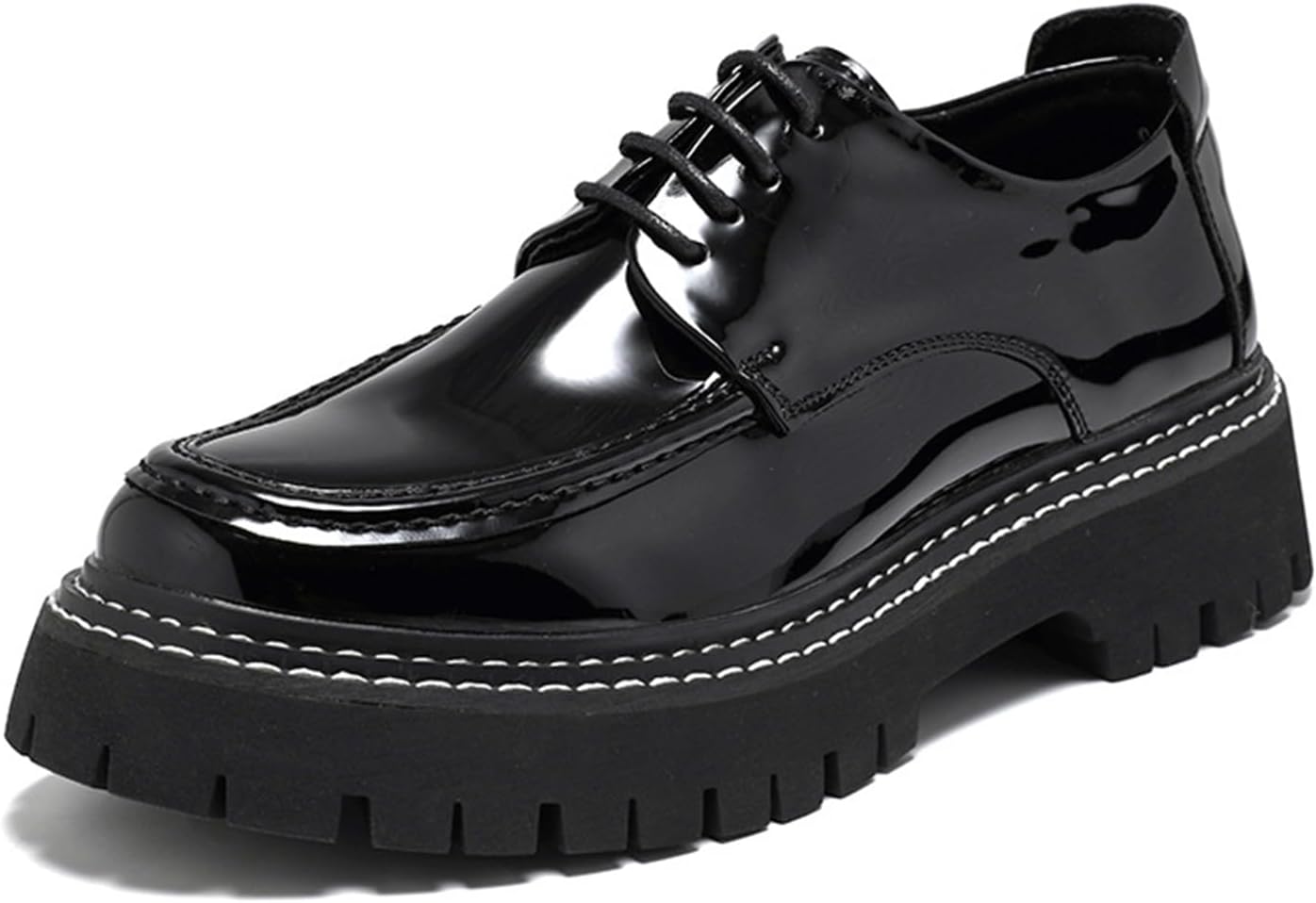 

Мужские оксфорды на платформе из лакированной кожи, классические с квадратным носком, шнуровкой, противоскользящие, круглые модные формальные оксфорды Generic, черный