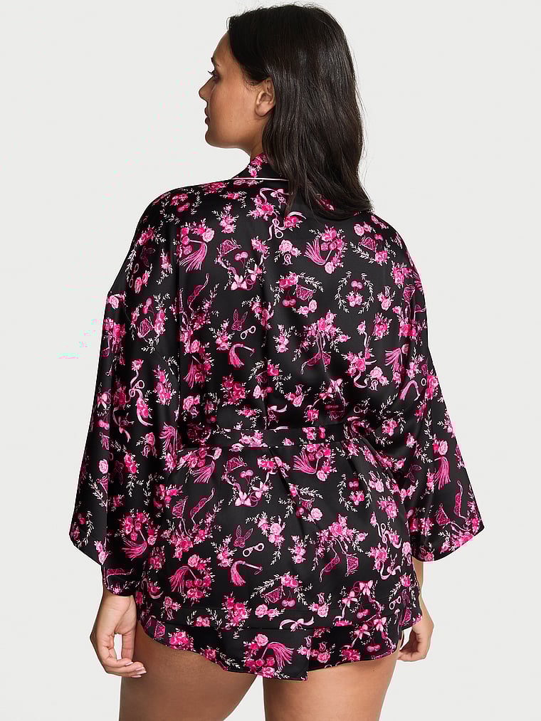 

Мини-Халат из глазурованного атласа Victoria'S Secret, black/pretty blossom floral print