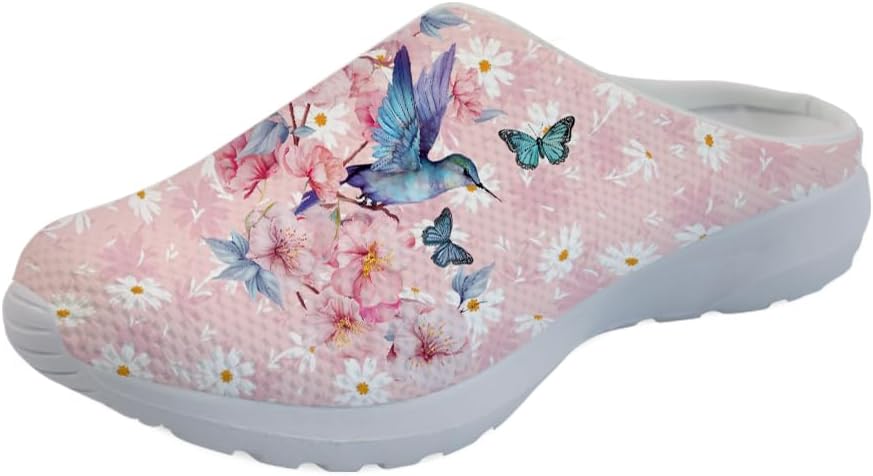 

Садовые тапочки, сабо, нескользящие рабочие сандалии для поваров, медсестер и мужчин с поддержкой свода стопы, с принтом колибри и ромашек Forchrinse, Hummingbird Daisy