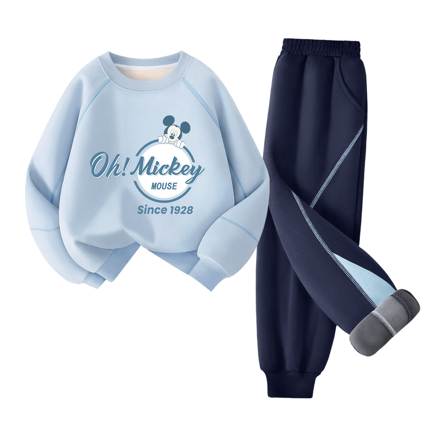 

Детская повседневная спортивная одежда Disney, [Thickened And Fleece-Lined]Disney Sky Blue+Solid Color Navy Blue