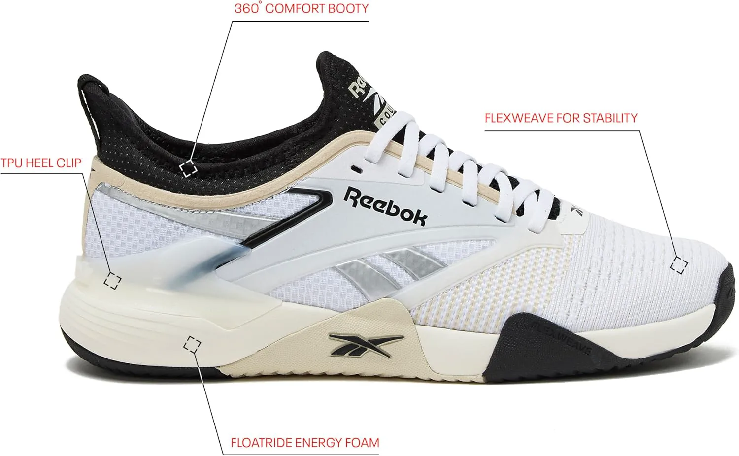 Мужские спортивные кроссовки Reebok Nano Court для пикубола, белый/черный — фото 2