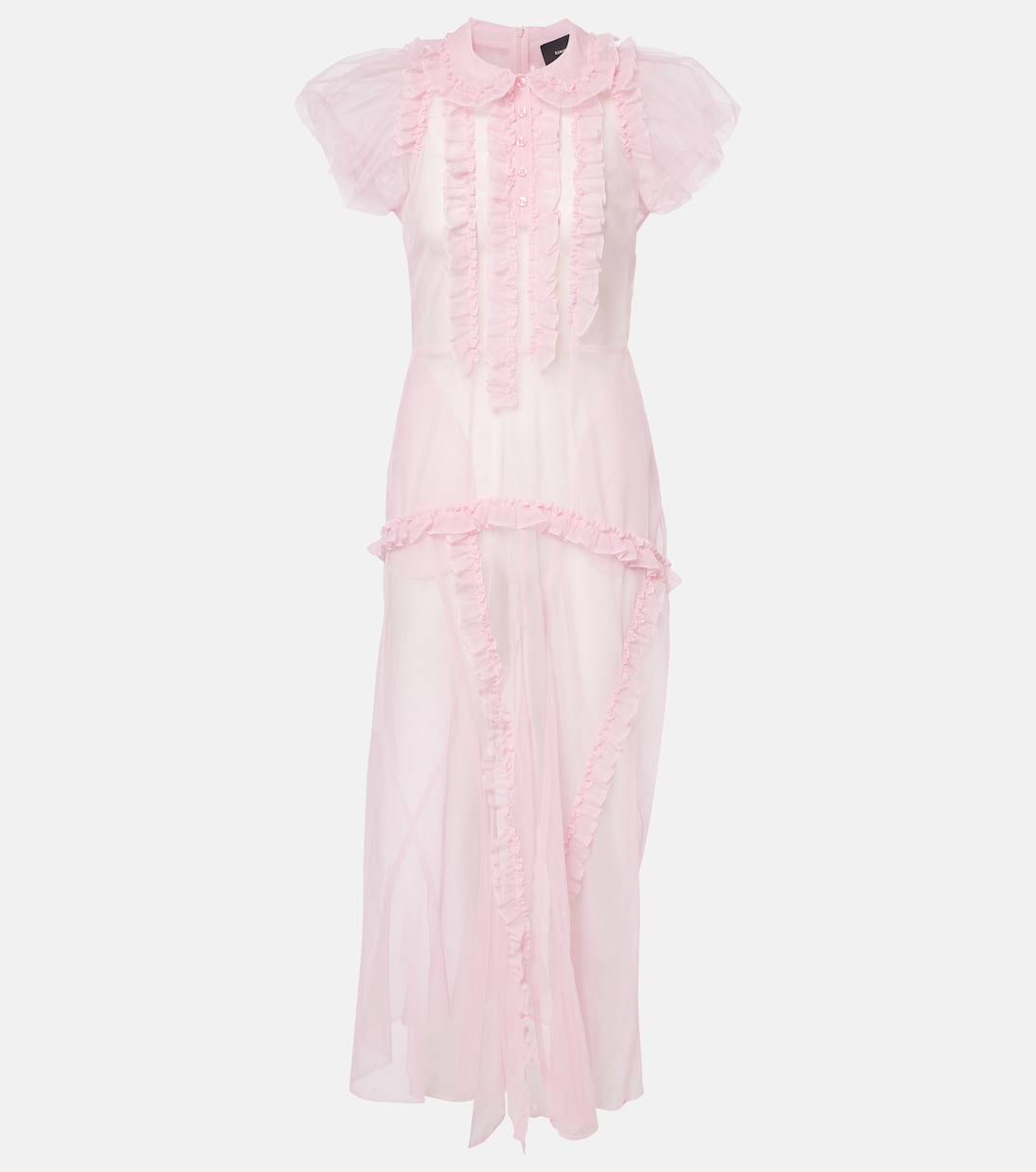 

Платье миди из прозрачного тюля с оборками Simone Rocha, розовый