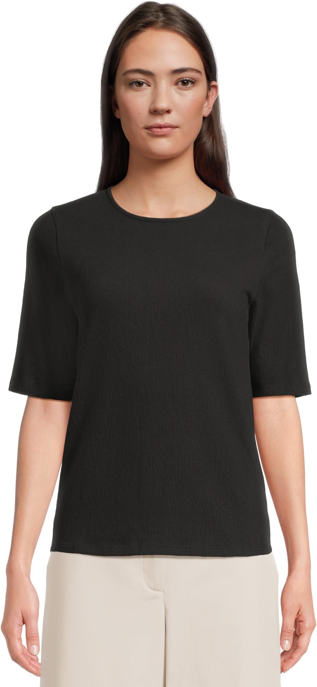 

Топ Eileen Fisher Crew Neck Elbow Sleeve Top, черный