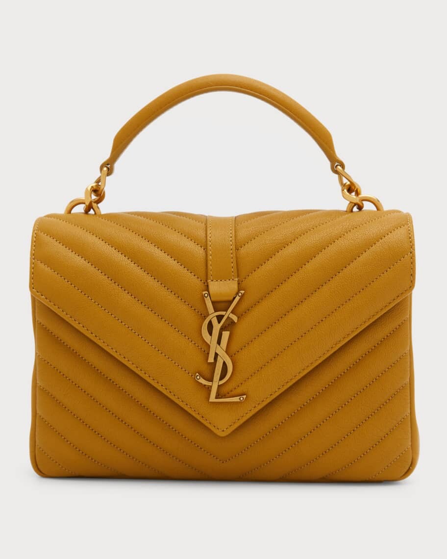

Сумка через плечо College Medium YSL Matelasse из овечьей кожи с V-образным клапаном и золотой фурнитурой Saint Laurent, Желтый, Сумка через плечо College Medium YSL Matelasse из овечьей кожи с V-образным клапаном и золотой фурнитурой Saint Laurent