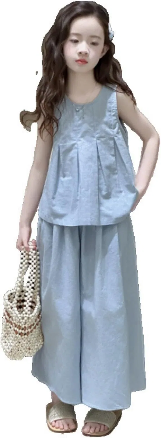 Детский спортивный костюм из хлопка и льна, Generic, Sky Blue
