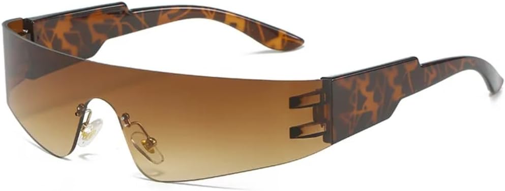 

Ретро-панк солнцезащитные очки без оправы для женщин, модные, с яркими зеркальными линзами, защита от УФ-излучения UV400, для мужчин, цельные спортивные очки для вождения UUPTTPL, Leopard Tea