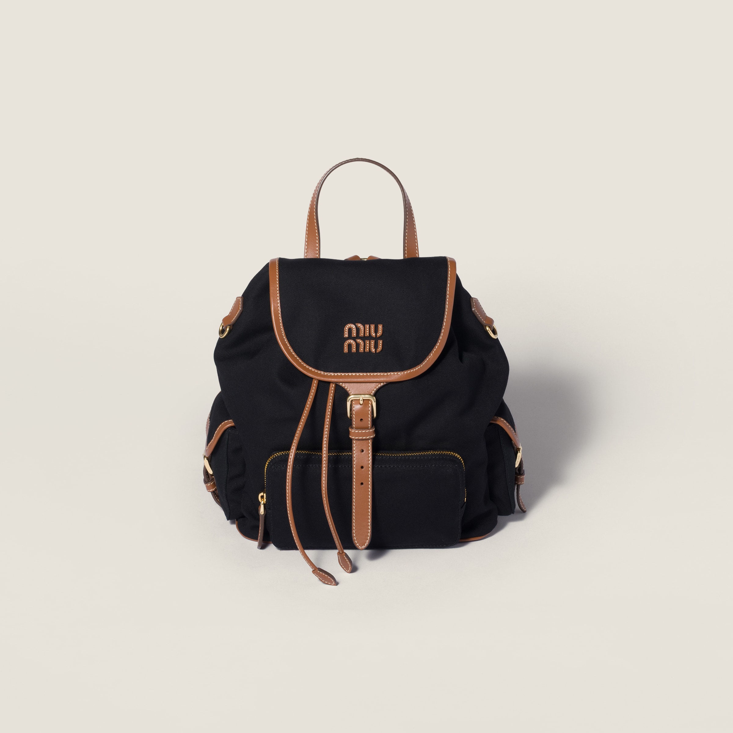 

Рюкзак из парусины и кожи MIU MIU, черный