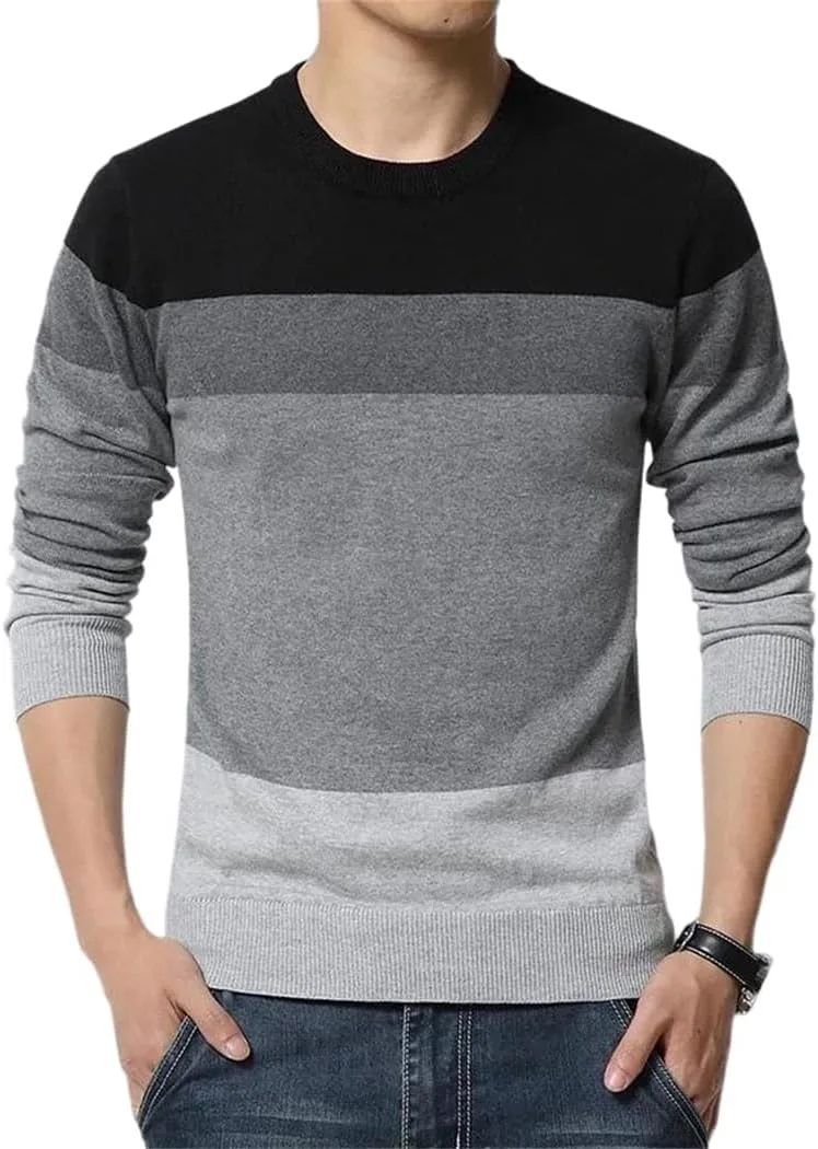 Мужской полосатый свитер с круглым вырезом Slim Fit