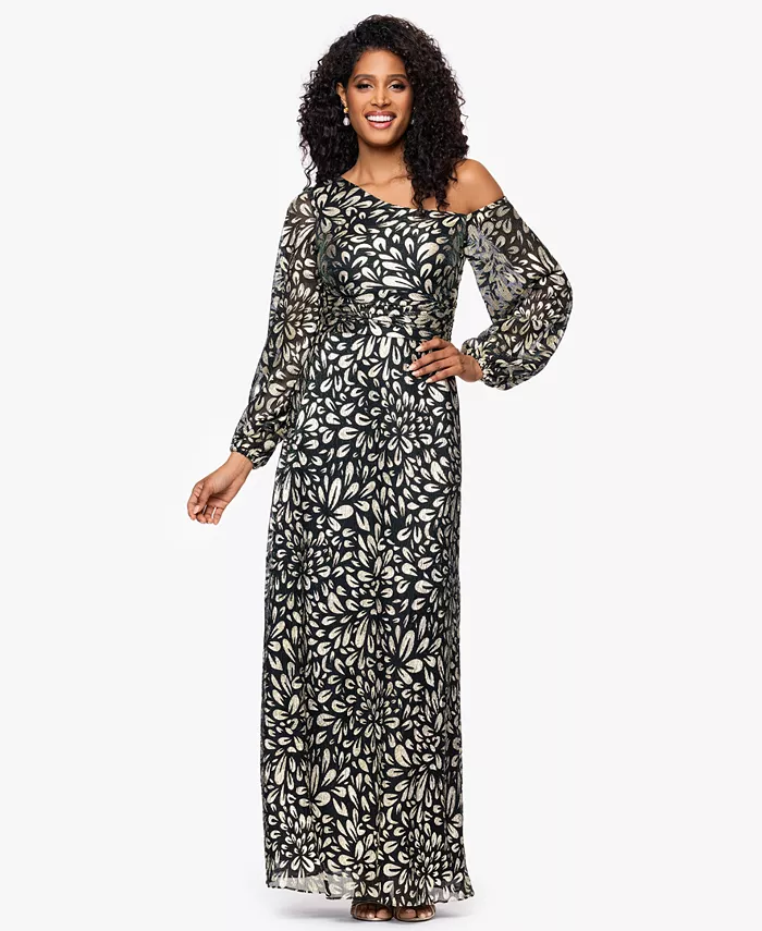 

Длинное платье Petites с металлическим принтом B&A By Betsy and Adam