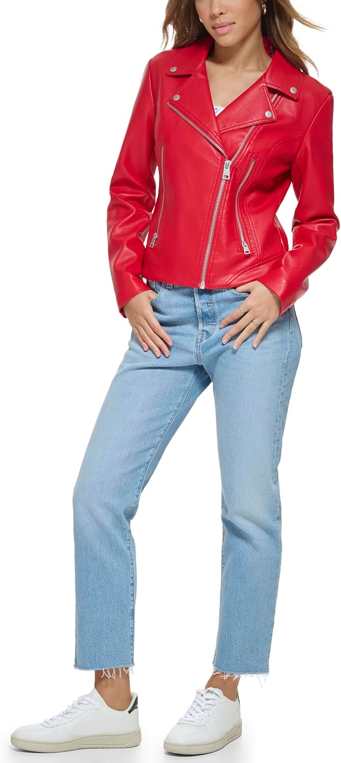 Женская куртка-косуха Levi's 538 из веганской экокожи, красный — фото 2