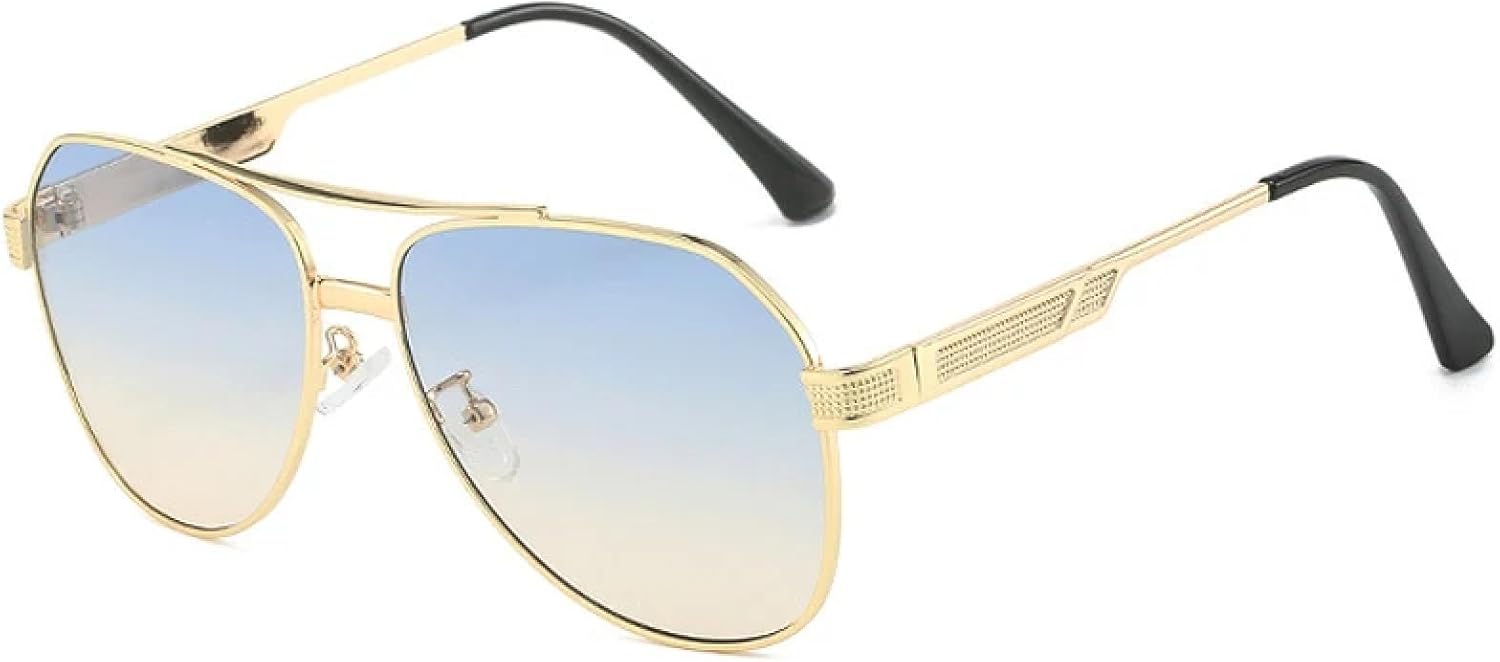 

Солнцезащитные очки с большой оправой и двойной перемычкой для женщин и мужчин, класса люкс, для активного отдыха, спорта, рыбалки, с защитой от УФ-излучения UV400 TKKTLLT, Gold Blue Tea