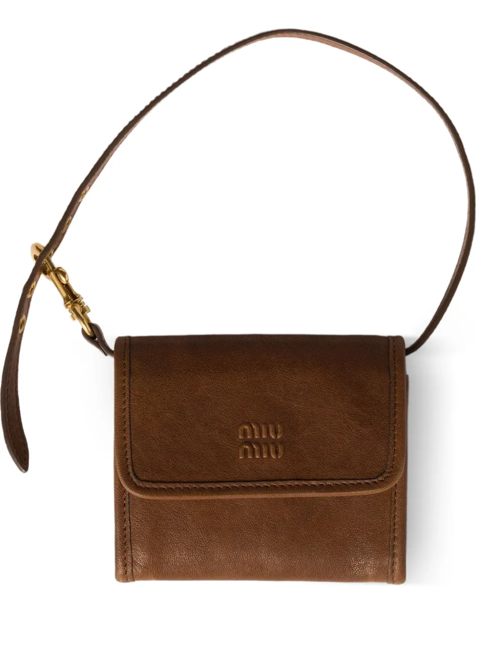 

Кошелек с тисненым логотипом MIU MIU, коричневый