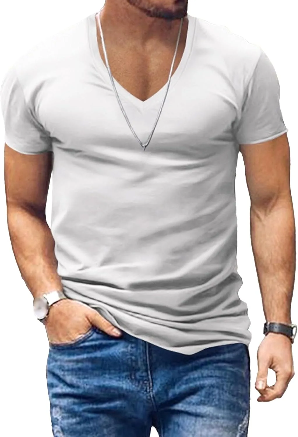 

Базовые хлопковые футболки V-образным вырезом для мужчин Gsywaipei