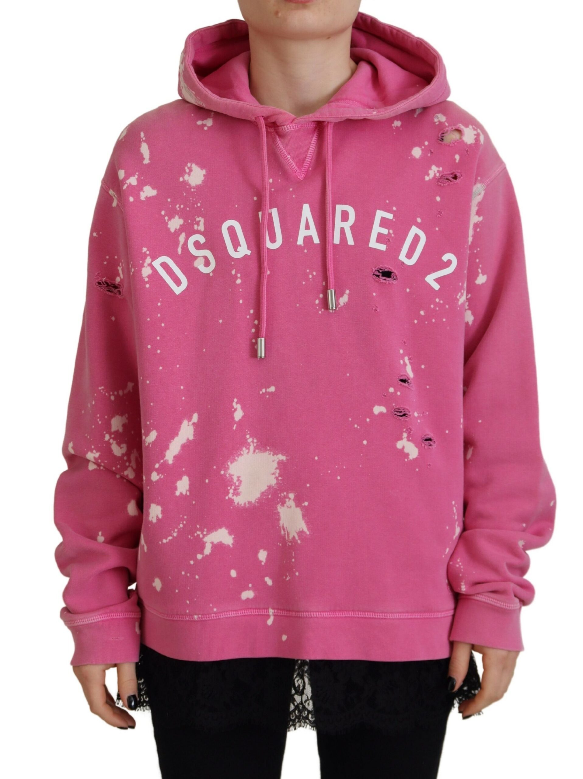 

Розовый хлопковый свитер с капюшоном и принтом логотипа Dsquared2