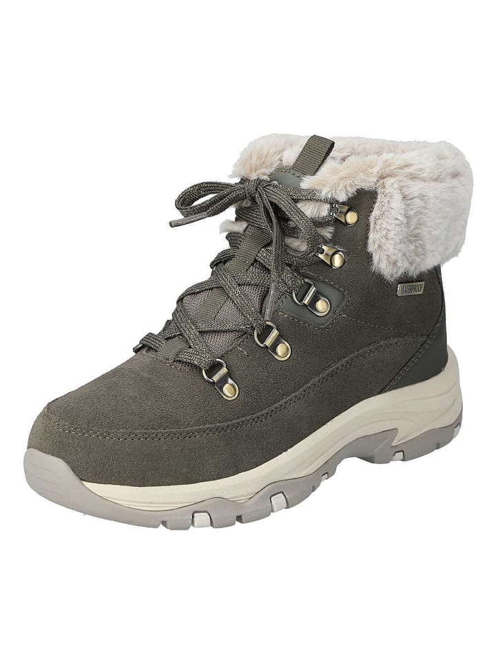 Женские зимние ботинки Skechers TREGO с меховой опушкой, оливковый