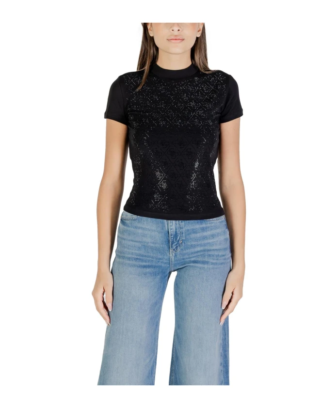 

Хлопковая футболка с высоким воротником и короткими рукавами Guess, черный