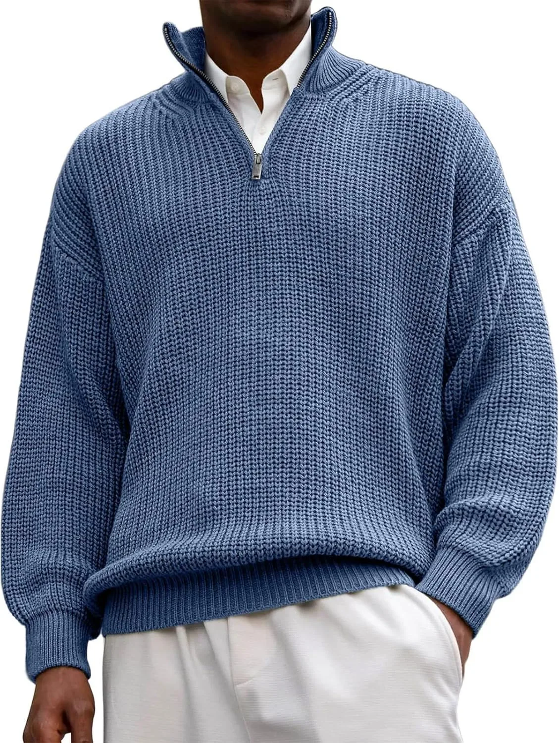 

Мужской свитер с четвертью молнии Slim Fit легкий с воротником-стойкой