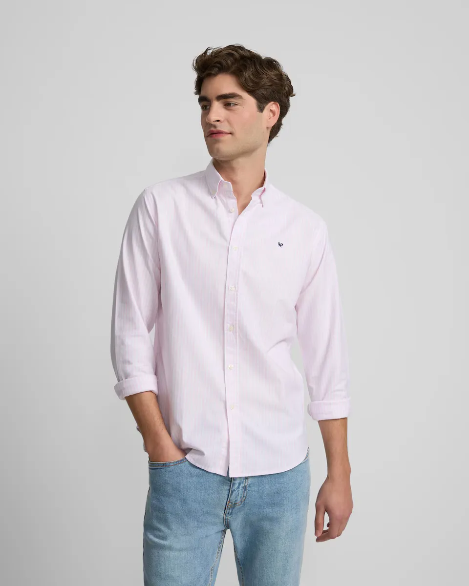 

Мужская рубашка Sport Oxford в среднюю полоску Silbon, розовый