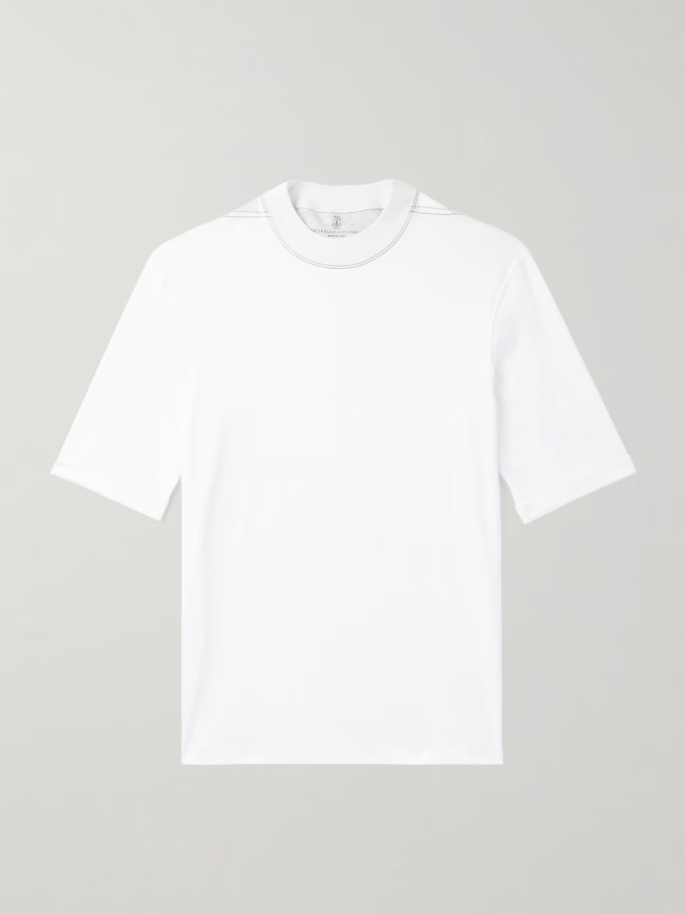 

Футболка из хлопкового джерси с воротником-стойкой BRUNELLO CUCINELLI, белый