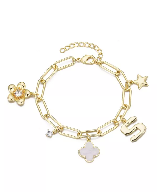 

Золотой браслет с инициалами и массивными подвесками Adornia, gold-s