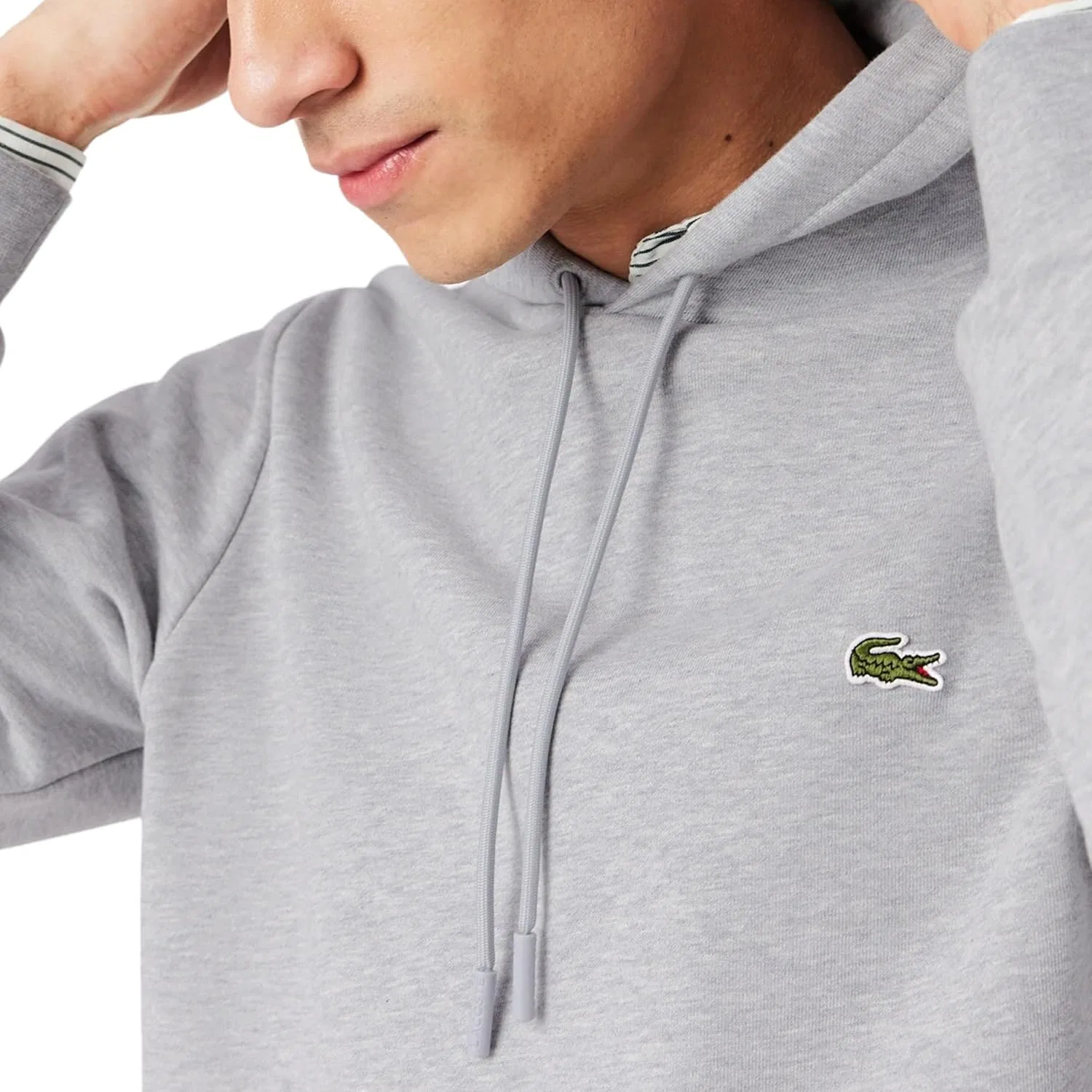 Мужская хлопковая флисовая толстовка Lacoste, Silver Chine — фото 4