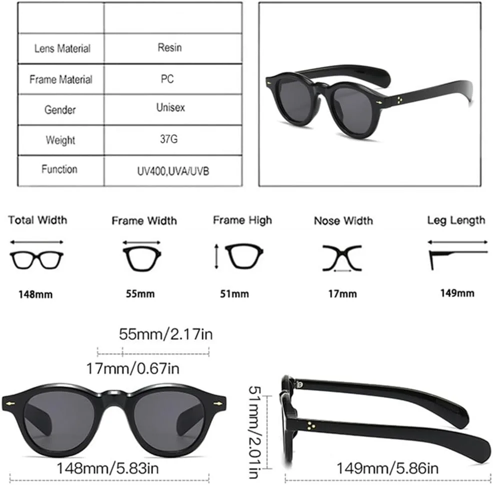 

Солнцезащитные очки UV400 для мужчин и женщин | Овальные прозрачные линзы, круглые заклепки | Для вождения и занятий спортом на открытом воздухе generic, Black Blue
