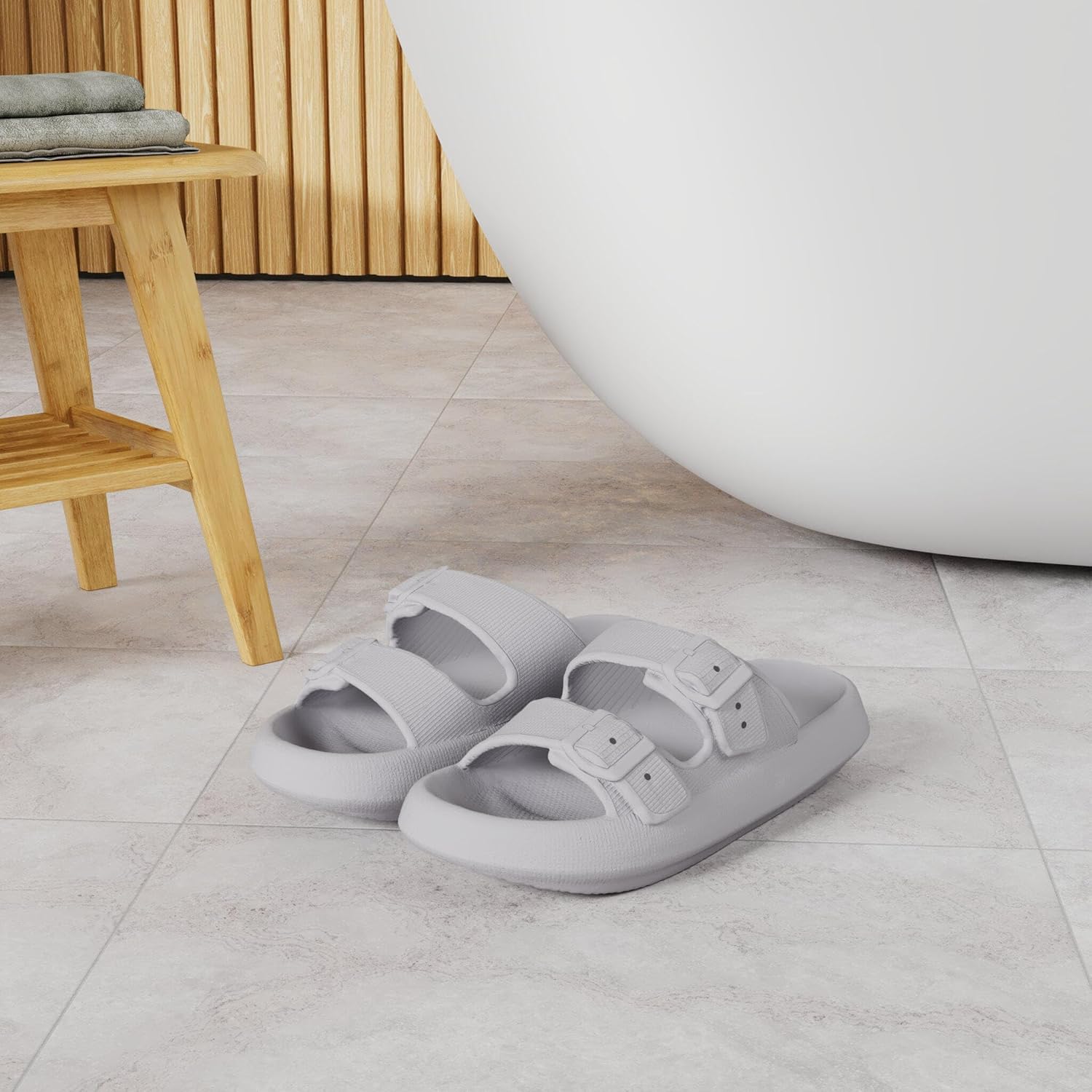 Тапочки BRONAX для женщин и мужчин, Регулируемые шлепанцы с двойной пряжкой для душа, Сандалии с утолщенной мягкой подошвой, темно-серый — фото 2