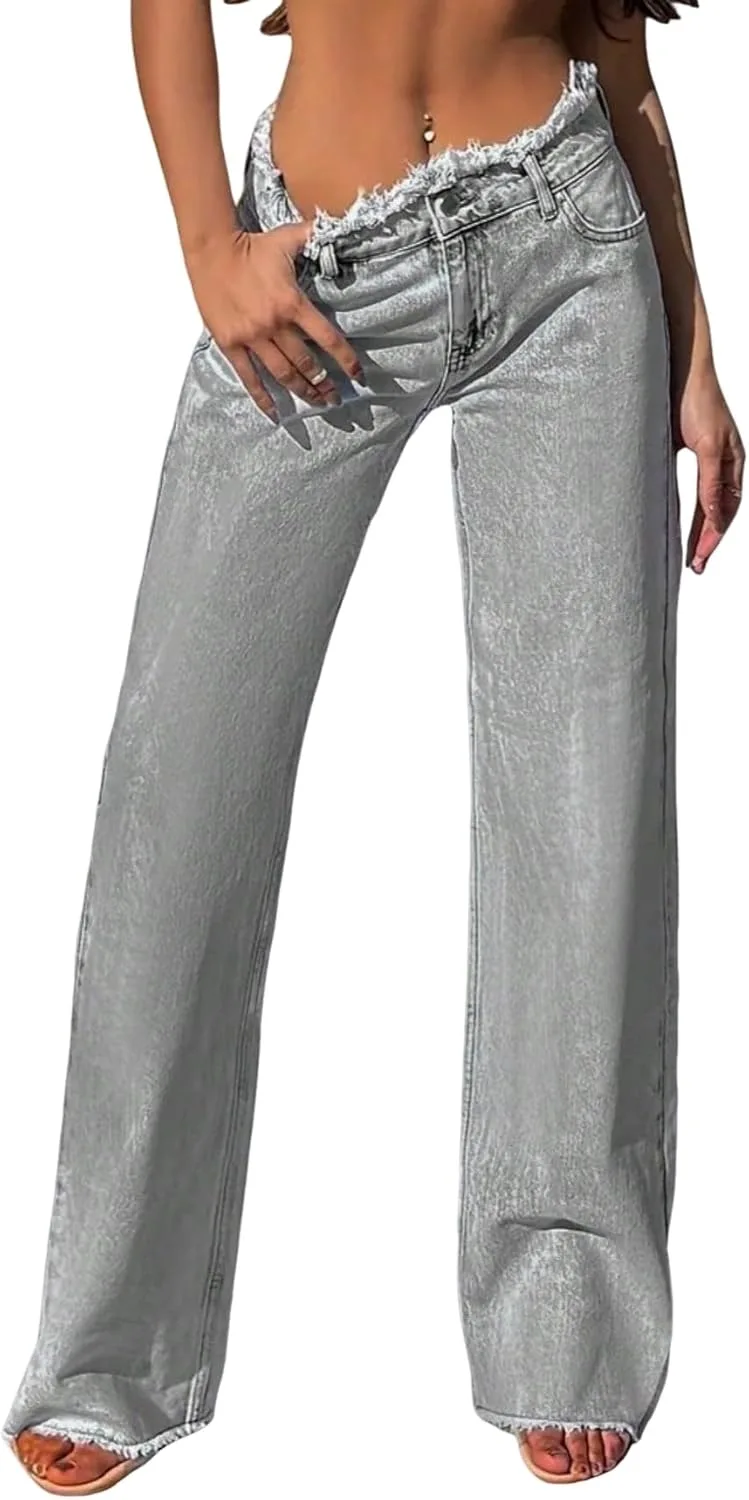 

Женские джинсы Wide Leg с рваным поясом, свободный крой Dasimutko