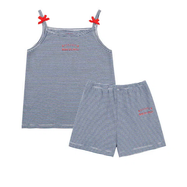 Детский комплект для дома в тёмно-синюю полоску с бантом от Bebe De Pino Underwear