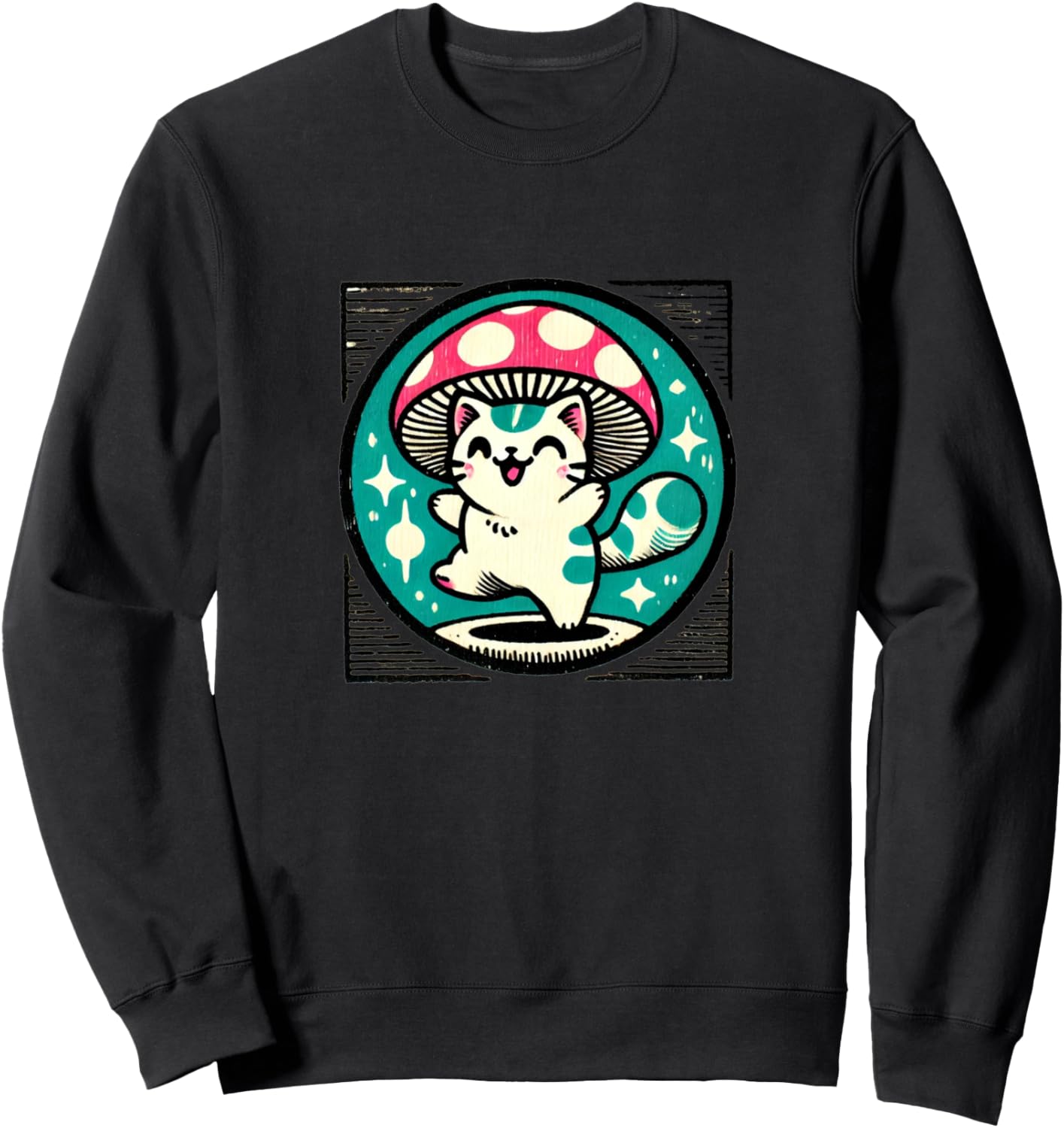 

Иллюстрация кошки-гриба, толстовка с изображением кошки-гриба Vintage Mushrooms Lover Snugg, черный