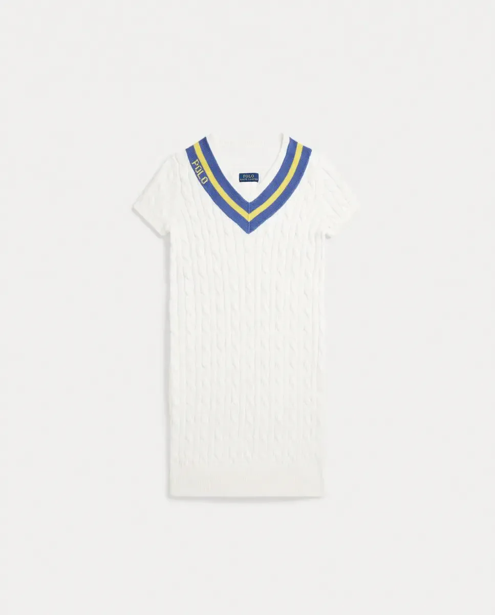 Детское платье из хлопка с узором "елочка" Polo Ralph Lauren, Blanco Roto — фото 4