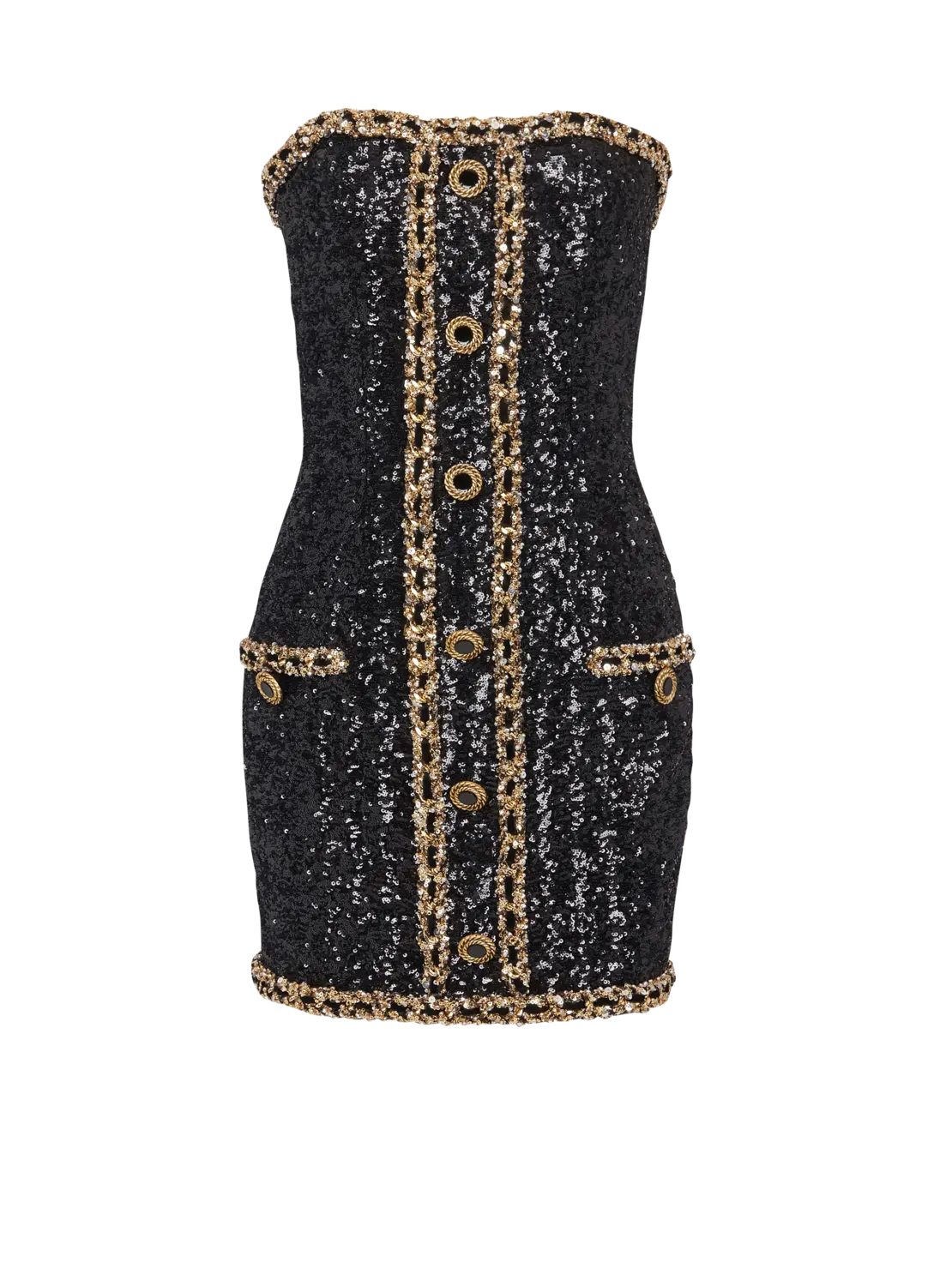 

Бюстье-платье с вышивкой из пайеток Balmain, черный