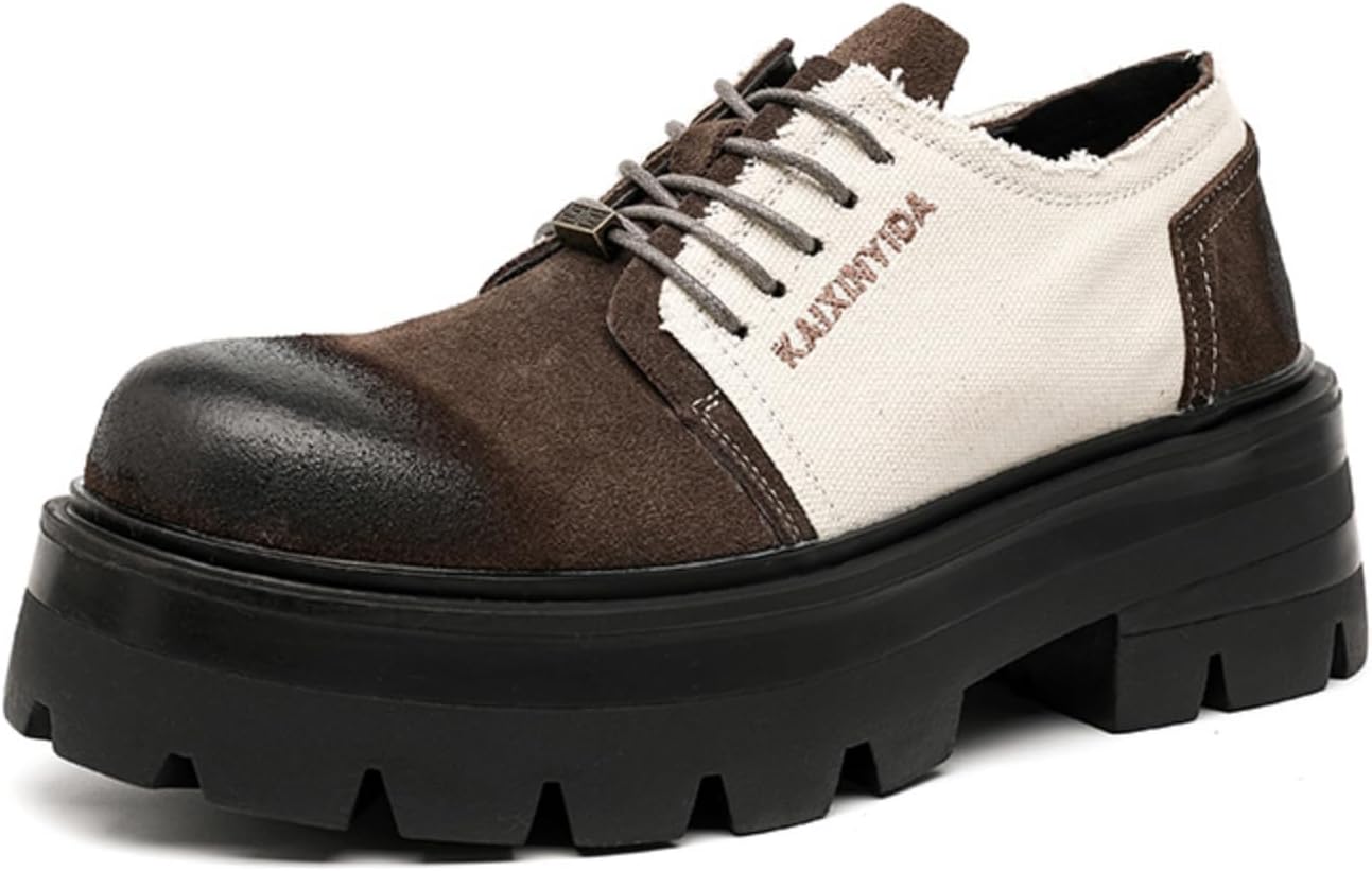 

Мужские повседневные кроссовки с массивной подошвой и шнуровкой - противоскользящая резиновая подошва, сочетание замши и ткани с необработанными краями для повседневной носки Kelibasi, коричневый