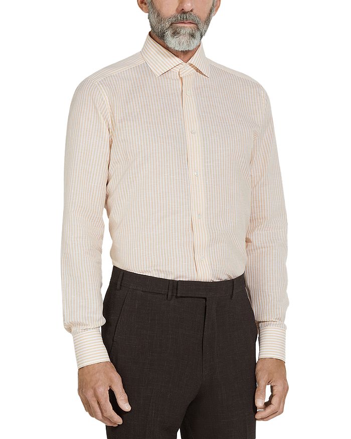 

Полосатая рубашка Centoventimila Regular Fit из хлопка и льна ZEGNA, желтый
