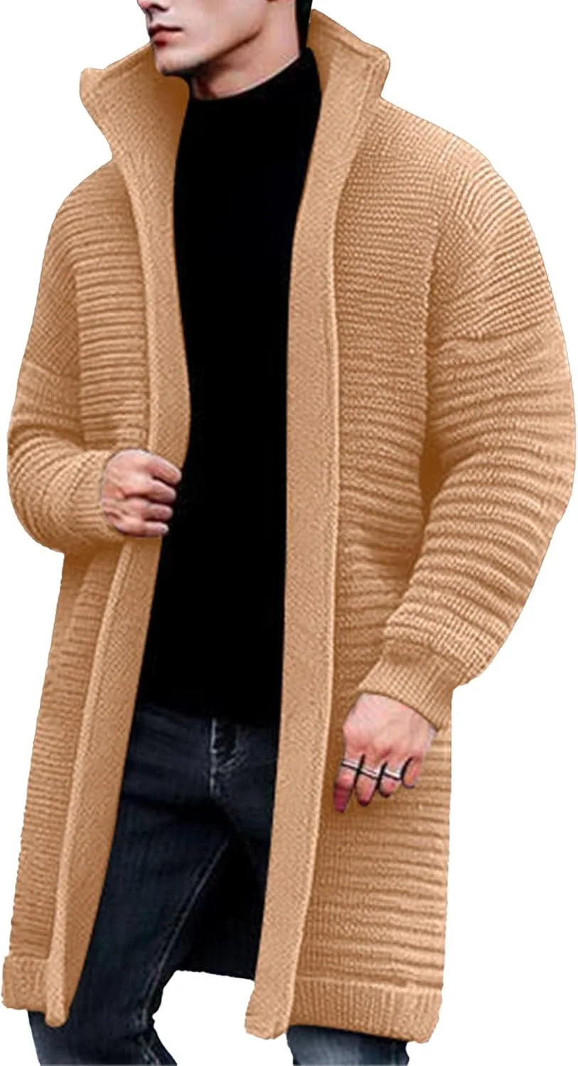 

Мужской кардиган с воротником стойкой, вязаный, длинный, slim fit, шерсть SWJGLITTR