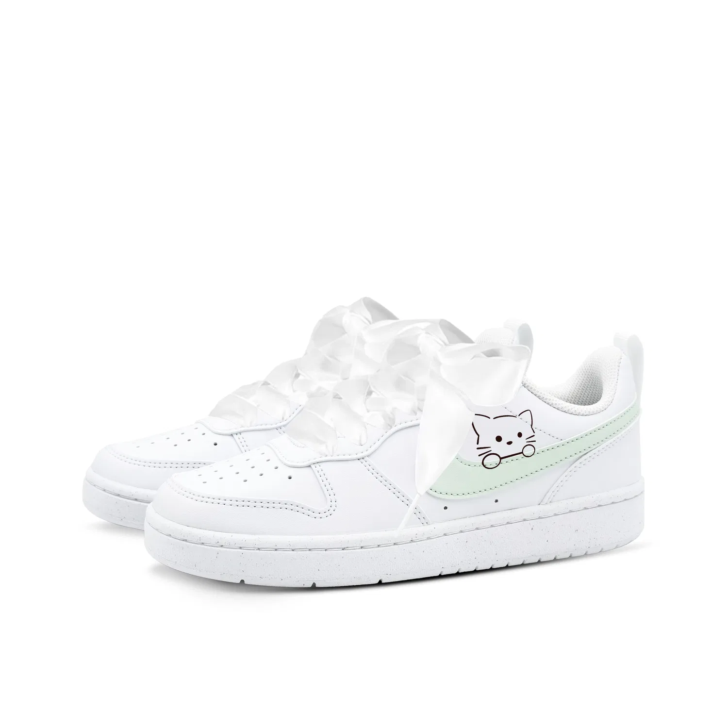 Кроссовки детские Nike Court Borough 2 Lemon Meowth Leather Low Top Green/White/Black — фото 4