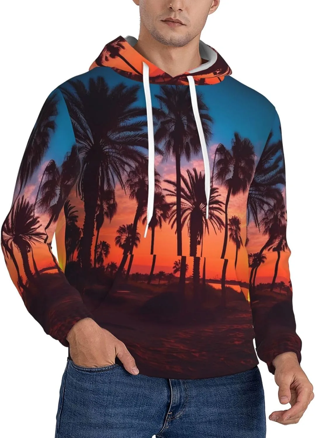 

Мужская флисовая толстовка с капюшоном Palm Tree Sunset KKLWEGU