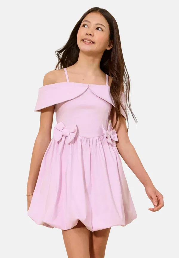 Платье Regular fit bardot puffball dress Lipsy, сиренево-фиолетовое