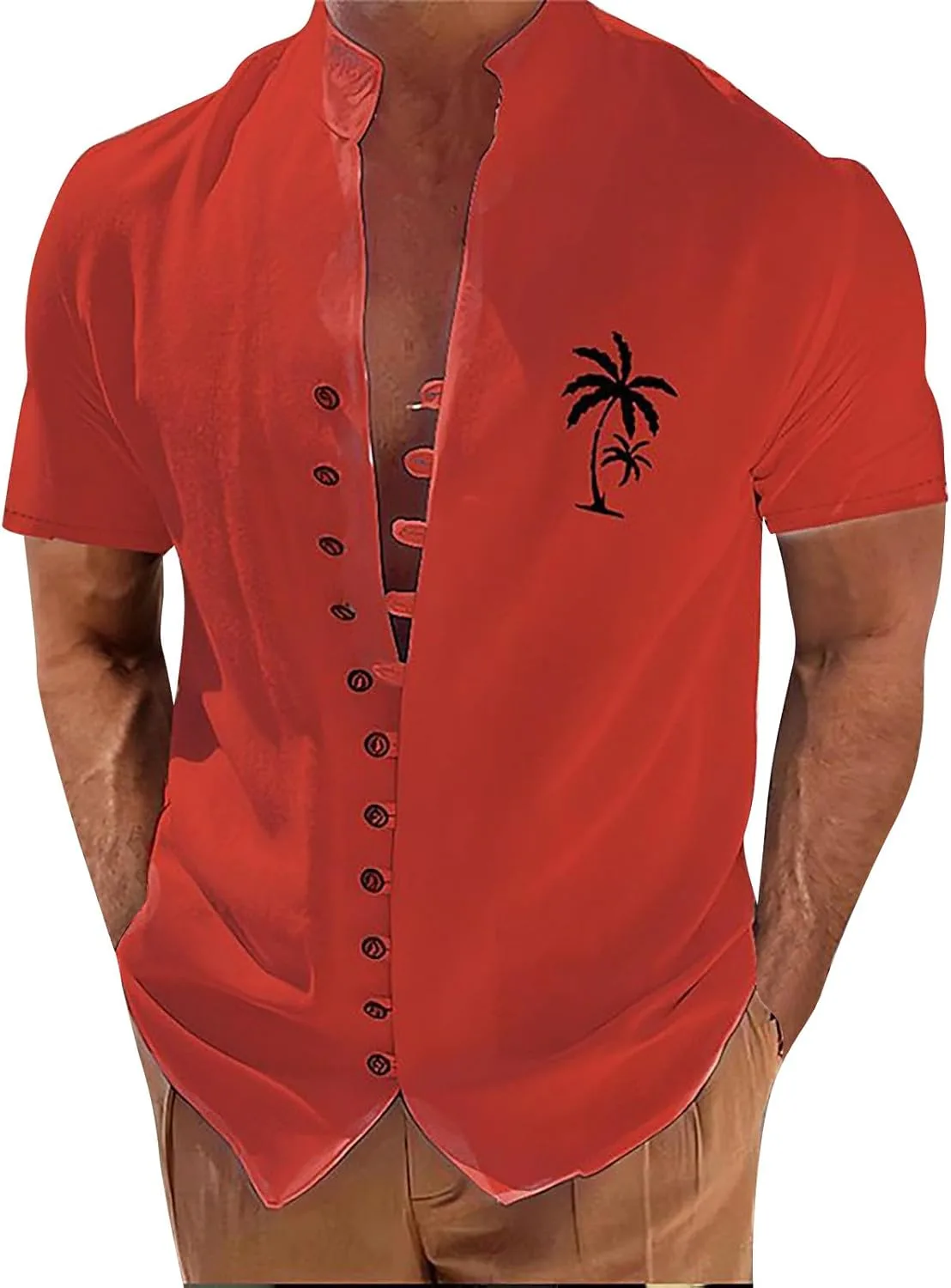 

Мужская пляжная рубашка с коротким рукавом и воротником-стойкой