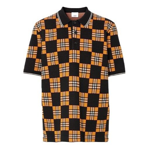

Футболка men's ss21 contrasting colors plaid jacquard short sleeve polo shirt orange Burberry, бежевый